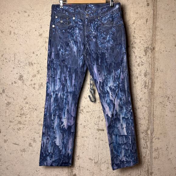 True Religion Ricky Straight Fit Coated Tie Dye BSO Black 32" Y2K Jeans - Picture 4 of 8